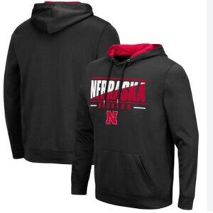 NEW! Men's Colosseum Black Nebraska Huskers Slash Stack 2.0 Pullover Hoodie
